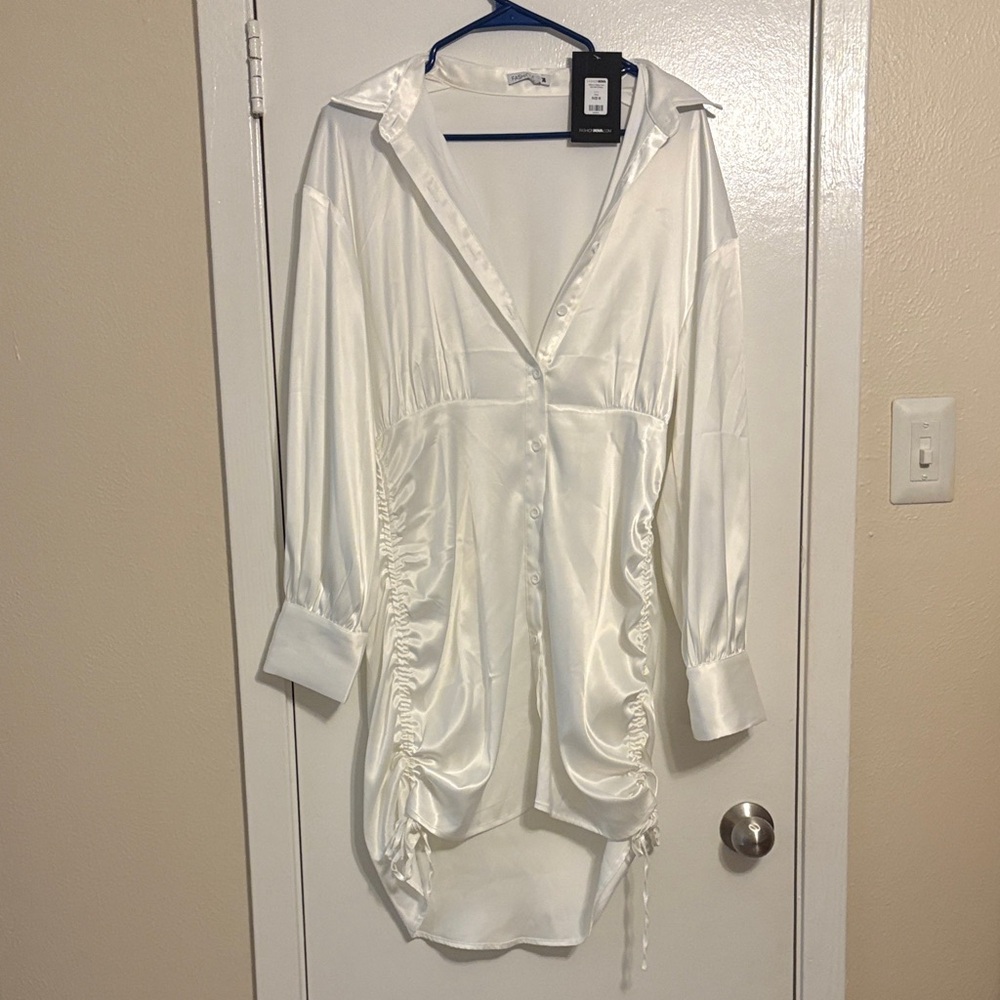 When's Happy Hour Mini Shirt Dress FashionNova Dress - White